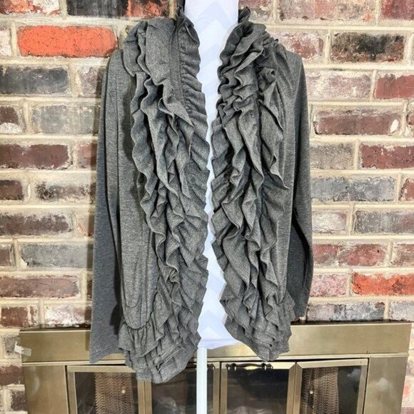 CATO - Women's Gray Ruffled Open-Front Cardigan ... - Picture 2 of 13